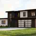 Plan 580-1362 Front view of a modern home with a two-car garage