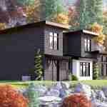 Plan 580-1362 Rear view of a modern home with large windows and porch