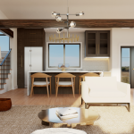 Plan 580-1362 open living and dining area with modern finishes