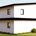 Plan 580-1364 Right side view of a two-story modern home with a flat roof