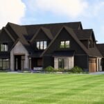 Plan 580-1366 Front view of a modern home with stone accents and gables