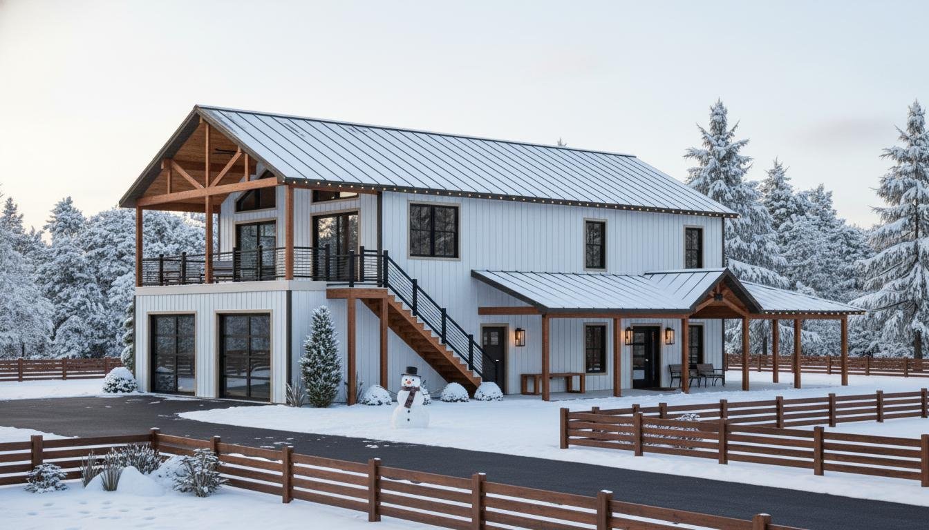 Plan 580-1365 Front view of a modern two-story home with a porch