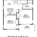 Plan 580-1364 second floor layout with kitchen, two bedrooms, and deck
