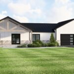 Plan 580-1372 Front view with gable roof and dual garage doors