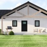 Plan 580-1372 front view with porch and gable roof details