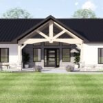 Plan 580-1370 Front view with gable roof and stone accents