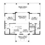 Plan 580-1373 main level floor plan with great room and kitchen island