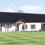 Plan 580-1371 Front view with porch, gable roof, and garage