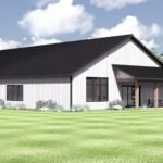 Plan 580-1371 Front view of a modern home with a covered porch