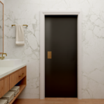 Plan 580-1371 modern bathroom with dual sinks and marble walls