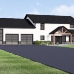 Plan 580-1374 Front view with gable roof and large garage doors