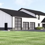 Plan 580-1374 Front view of a modern home with large windows and porch