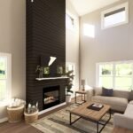 Plan 580-1374 interior view of a living room with a fireplace and large